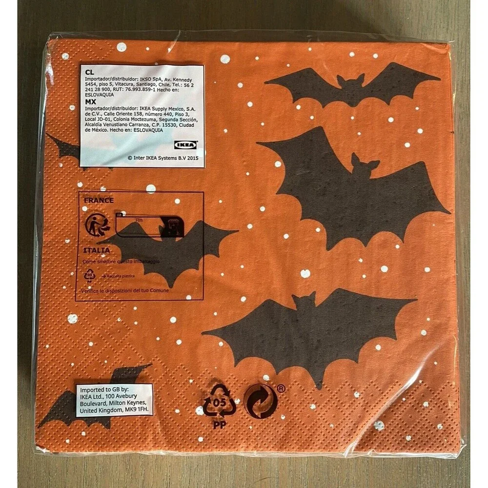 Ikea Halloween Paper Napkins Pack of 30 Orange w bats 13x13 006.754.89 FAST SHIP